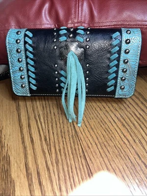 MontanaWest Leather Studded Wallet with Turquoise Accents - Image 1 of 4