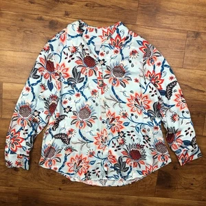 Chicos Women Sz 2 (US 12/14) Light Blue Button Up Shirt Floral *Read - Picture 1 of 9