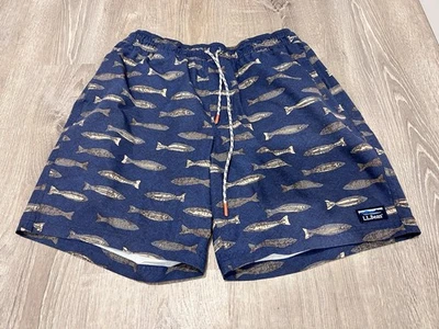 L.L. Bean Classic Fit Dock Shorts Blue Fish Print Casual Men's L - Image 1 of 4