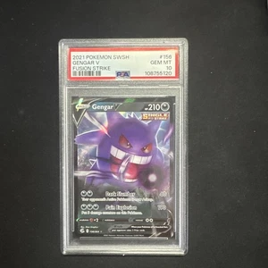 PSA 10 GEM 2021 Pokemon Gengar V #156/264 Fusion Strike POP:666 - Foto 1 di 1