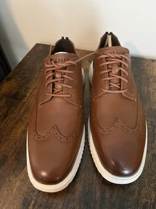 Cole Haan Grand Plus Men’s Shoe Wingtip 10 W British Tan Ivory Leather Oxford - Picture 1 of 6