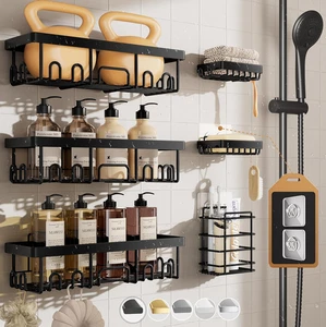 Veken Rustproof 6-Pack Shower Caddy - Adhesive Wall Mount for Bathroom/Kitchen - Picture 1 of 17