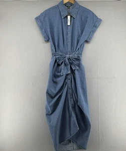 Steve Madden Kleid Damen 6 Chambray Midi Knopfleiste Kragen Bindeband Taille - Bild 1 von 10