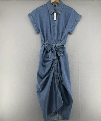 Vestido Steve Madden para mujer 6 cambray midi con botones cuello lazo cintura Foto 1 de 4