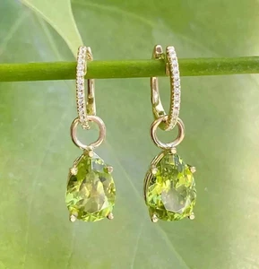 2.75Ct Pear Cut Lab Created Peridot Women's Drop Earrings 14K Yellow Gold Plated - Picture 1 of 7