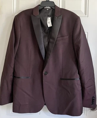 Chaqueta Esmoquin Express Nueva con Etiquetas Delgada 44R Borgoña Satén Lana Fotógrafo Boda Baile de graduación Foto 1 de 4