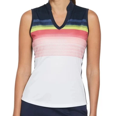 Callaway Golf Sleeveless Polo Shirt XL Womens Opti Dry Gradient Stripe Tennis  - Image 1 of 4