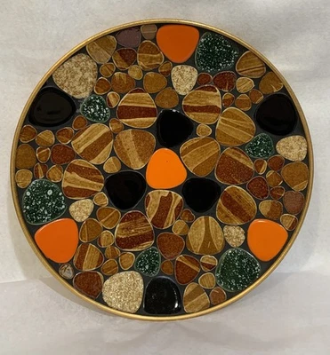 MOSAIC PLATTER MCM Orange, Brown, Black Stone Shaped Ceramic Tiles Japan 11.75” - Image 1 of 4