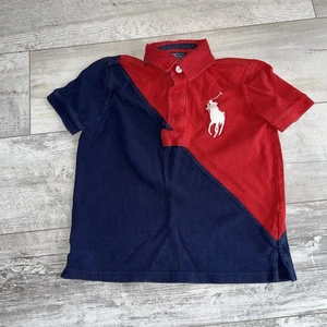 Ralph Lauren Polo Boy 6 Short Sleeve Rugby Shirt High Low Big Pony Red Blue - Picture 1 of 7