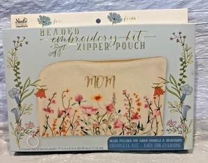 Kit de bordado con cuentas bolsa/bolsa de lona con cremallera - mamá - hermoso diseño de flores - Imagen 1 de 7