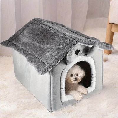 Pet Cat Kitten Dog Beds Igloo Fleece Bed Pyramid Cozy Washable Warm House Cave - Image 1 of 4