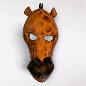 Holz Afrikanische Giraffe Maske hängend handgeschnitzt Wandkunst 10” x 4” Tier Natur - Bild 1 von 9