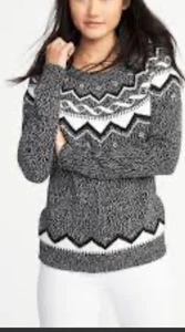 Old Navy Classic Fair Isle Pullover XXL 2X schwarz weiß Ski Winter Preppy bequem - Bild 1 von 5