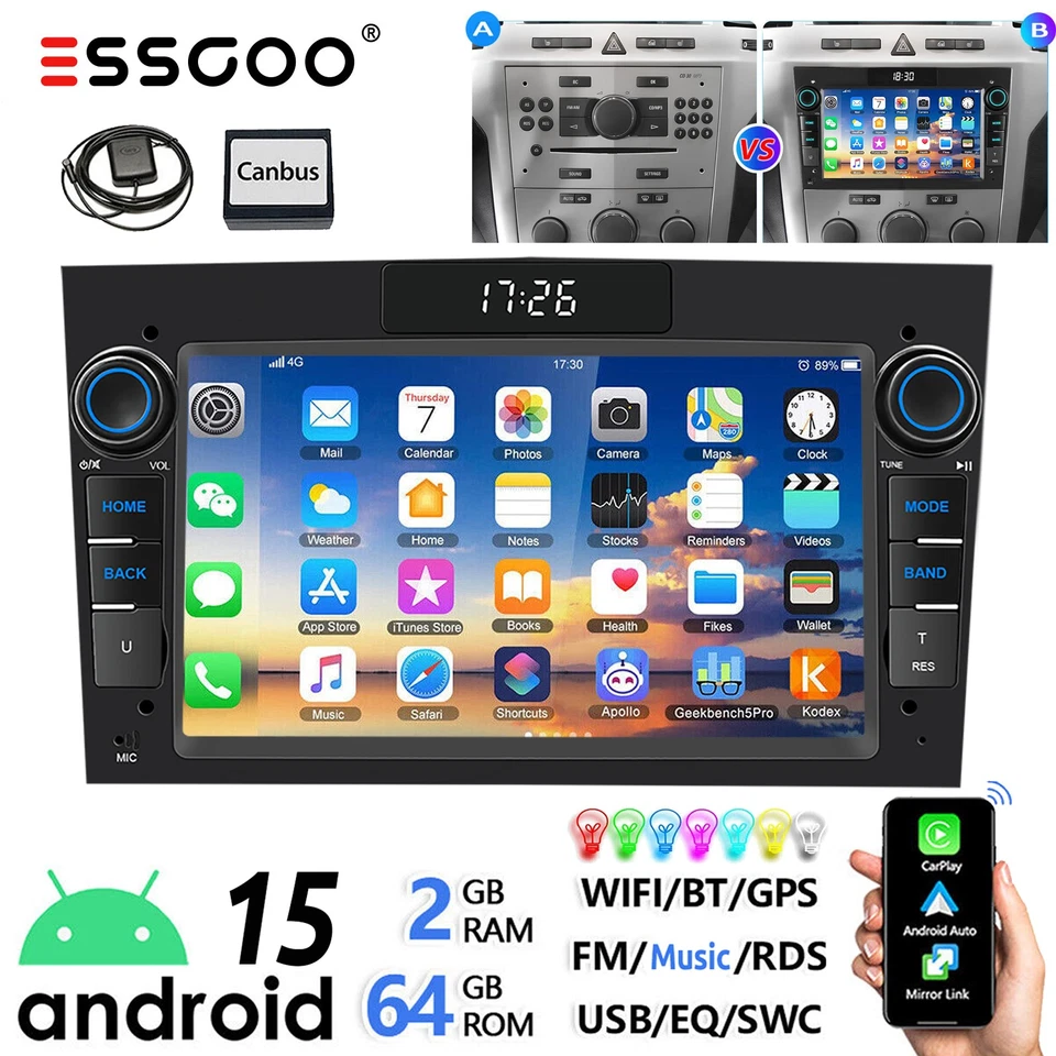 Android 15 Für Opel Astra H Corsa C D Vectra C Zafira B Autoradio GPS NAVI 2+64G - Bild 1 von 4