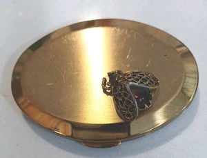 Vintage goldfarbener Damen kompakt mit Schmucksteinen Bienenspiegel und Puderquaste! - Bild 1 von 12