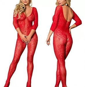Bodystocking Catsuit Dessous Sexy Erotik Schritt offen Ouvert Netz langarm GoGo - Bild 1 von 12