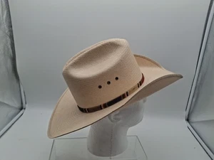 MHT Westerns Hat Prescott Men 7 (56)  Beige Straw Cowboy Braided Ranch Rodeo - Picture 1 of 11