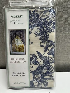 Waverly Garden Room GARDEN TOILE Tailored Swag Pair 72”X 38” Blue/Ivory RARE NOS - Picture 1 of 5