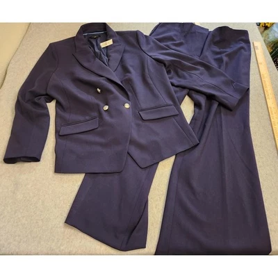 Talbots Pantsuit Womens Plus 16W Blazer 18 Pants Navy Double Breasted Stretch - Image 1 of 4