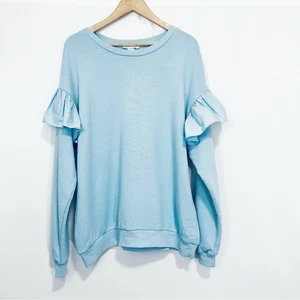H&M Women's Light Blue Crewneck Sweatshirt Flounced Shoulder Pullover Large - Picture 1 of 8