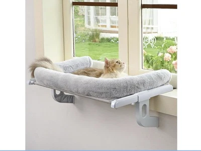 Cat Window Sill Perch with Large Bolster for Large Cats and Kittens (Grey, L) - Image 1 of 4