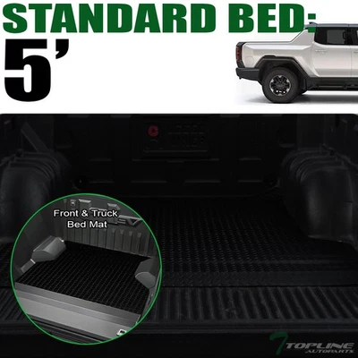 TLAPS For 2022-2024 Hummer EV Pickup 5 Ft Rubber Front+Rear Truck Bed Mat Black — 第 1/4 张图片