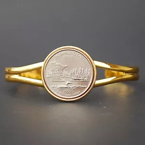 US 2005 Minnesota State Quarter Coin Gold Plated Cuff Bracelet - Beautiful - Picture 1 of 4