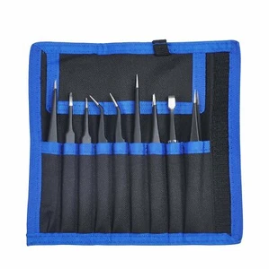 9 pc ESD Tweezers Anti Static Tool Precision Kit Set Tools Electronics Repair  - Picture 1 of 9