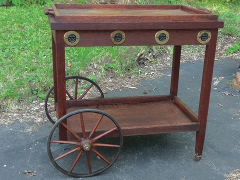 Antique Mission Oak Cart Bar Food Stereo Electric Cover