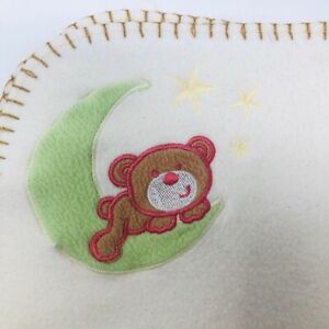 Baby Connection Cream Tan Blanket Bear on Green Moon Stars Stitched Edge Fleece 