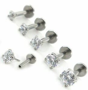 18G 16G Push Pin Cartilage 2-4mm CZ Nose Ring Earrings Threadless Rings Stud New