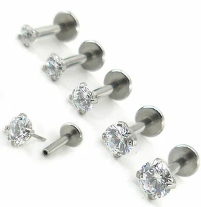 Threadless Flatback Earrings 2-4mm CZ Nose Ring 18G 16G Tragus Ear Rings Stud - Picture 1 of 11