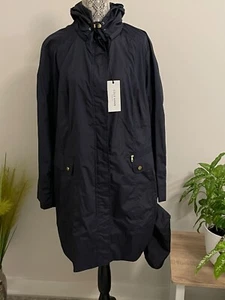 Cole Haan Navy Women Travel Packable Hooded Rain Coat w Pouch Back Bow NWT 2X - Picture 1 of 22