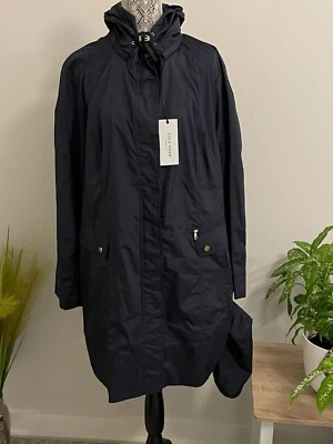 Cole Haan Navy Women Travel Packable Hooded Rain Coat w Pouch Back Bow NWT 2X - Image 1 of 4