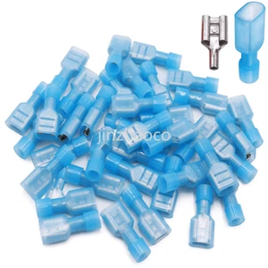 50PCS Insulated Female Spade Crimp Terminal Wire Connectors Blue 16-14AWG - Picture 1 of 5