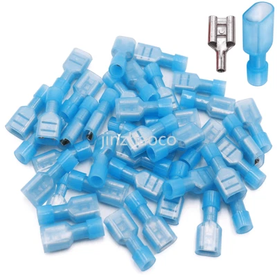 50PCS Insulated Female Spade Crimp Terminal Wire Connectors Blue 16-14AWG - Image 1 of 4