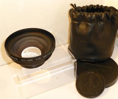 OLYMPUS IS/L A-28 O.8X HQ CONVERTER LENS~OLYMPUS CAPS & BAG inc 49mm REAR THREAD - Image 1 of 4