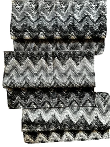 Lot 4  Chevron Zic Zac Designer Fabric Sample 80% WOOL Velvet Finish Gray Black - Picture 1 of 4