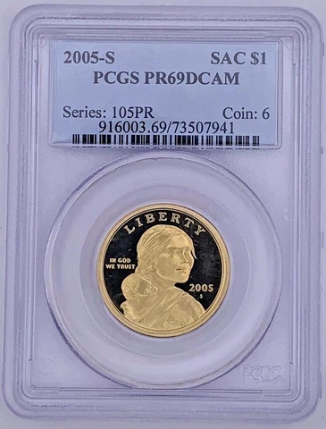 2005-S $1 Sacagawea Dollar - PCGS Graded PR69DCAM - SAC $1 Cover