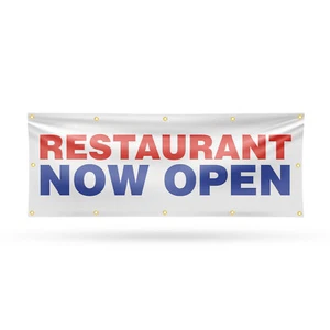 Restaurant Now Open Vinyl Banner Sign with Metal Grommets Heavy-Duty - Picture 1 of 21
