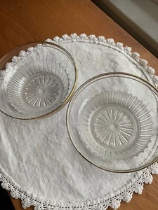 Candy Dish Bowls Set Of Two Clear Etched Glass Gold Trimmed - Picture 1 of 6