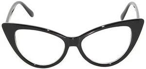 CAT EYE OWL SUNGLASSES CLEAR LENS RETRO GLASSES SHADES UV400 BLACK CLEAR - Picture 1 of 3