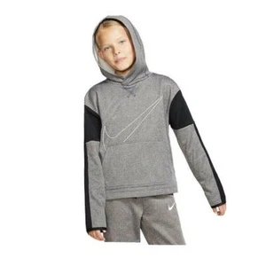Nike Girl's Therma Fleece Graphic Pullover Hoodie Heathered Black Medium - Picture 1 of 5