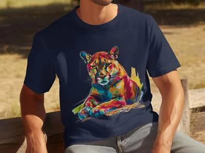 Vibrant Multicolor Big Cat Graphic Design T-Shirts - Image 1 of 4