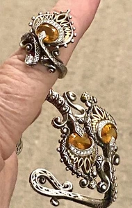 Barbara Bixby Silver/18k Gold PEACOCK Bangle Bracelet & Ring SZ 7 Set🧡 - Picture 1 of 6