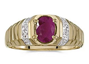 Mens Natural 7x5mm Oval Ruby and Diamond Ring 10K Yellow Gold-FreeRing Size 8-12 - Picture 1 of 7