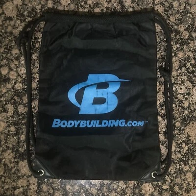 Bodybuilding.com Mesh Drawstring Bag Black and Cyan Blue - Image 1 of 3
