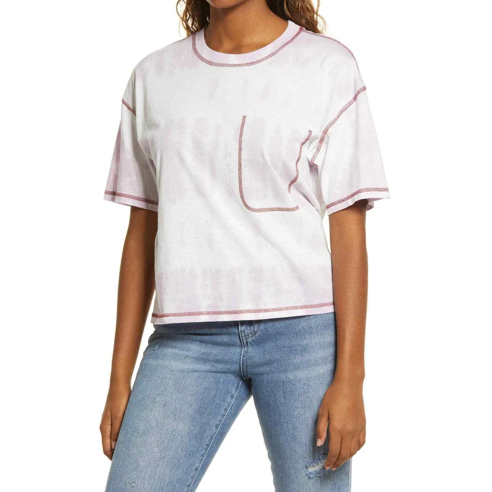 BP Contrast Stitch Boxy T-Shirt Top M Short Sleeve Tie Dye Purple B18