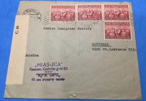 Jewish Judaica Holocaust Sent By HIAS-JCA In KAUNAS To Montreal Canada Censor - Picture 1 of 2