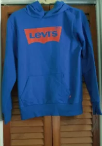 Levi Boy's Graphic Logo Pullover Fleece Hoodie With Front Pocket Blue Sz L NWT - Picture 1 of 4